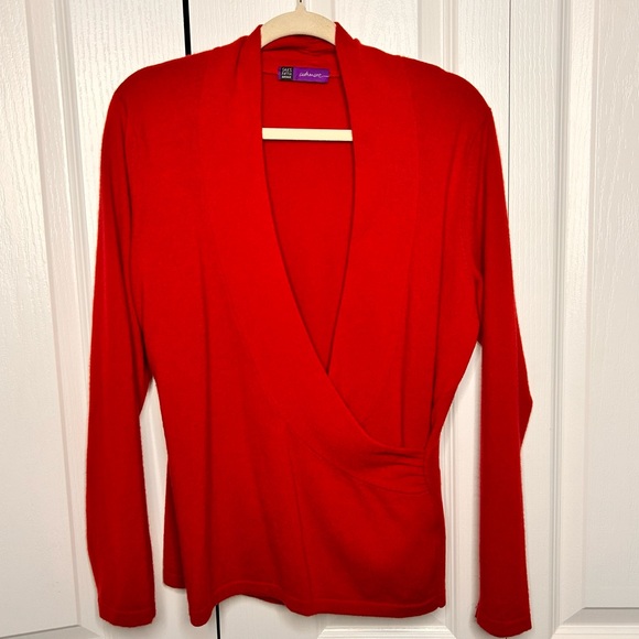 Saks Fifth Avenue Women’s Sz XL 100% Cashmere V Neck Wrap Sweater Red Hoilday - Picture 1 of 7